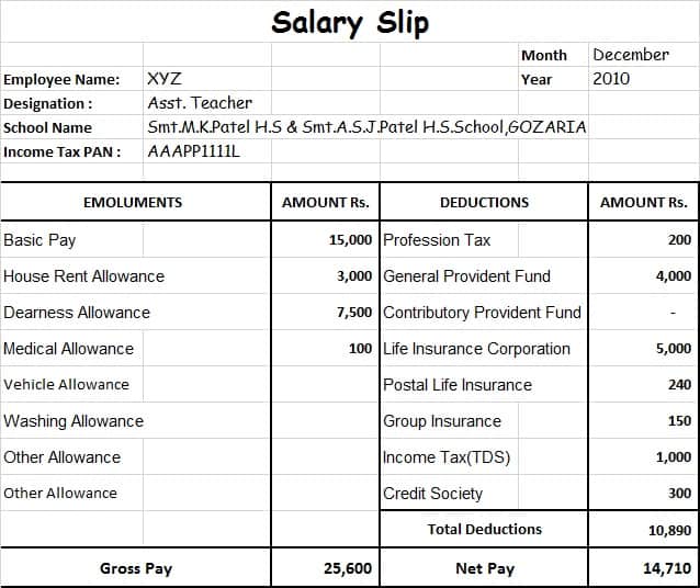 salary slip format company